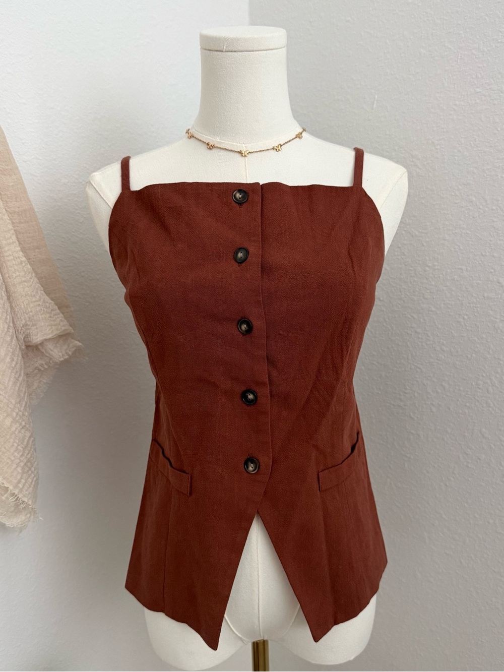 Monteau Rust Brown Button-Front Cami Top